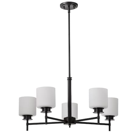 Nuvo Warren - 28 Inch 5 Light Chandelier - Gun Metal with Satin White Glass 60/8038
